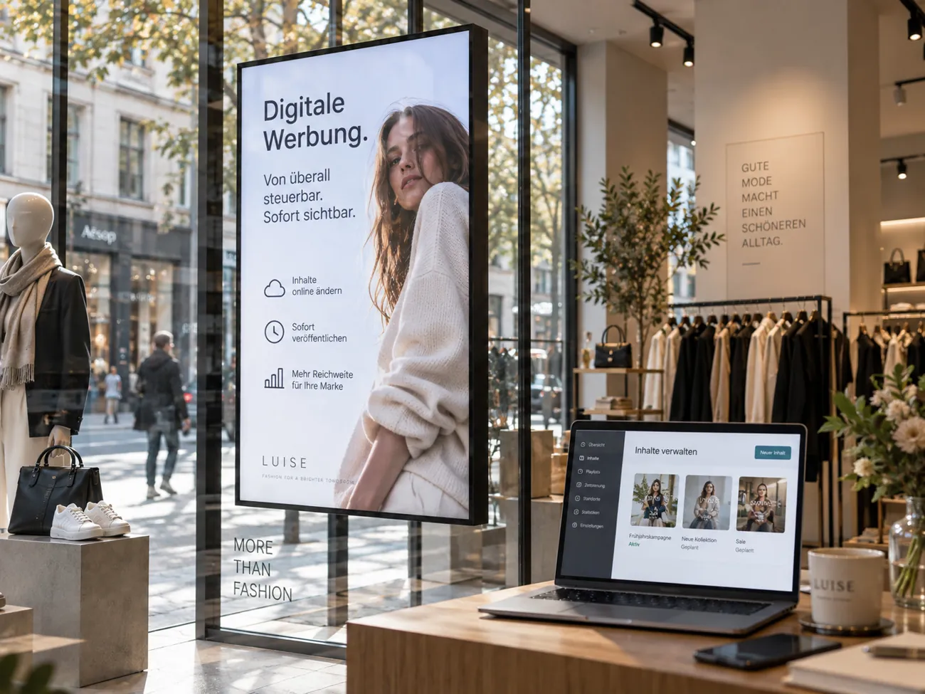 Digitales Werbedisplay im Schaufenster eines Geschäfts (Symbolfoto)